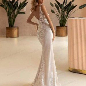 Wedding Dress V-Neck Sexy Sleeveless Backelss Cus